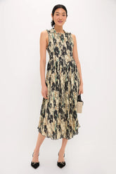 Afterglow Printed Pleats Smock Midi Straps Dress